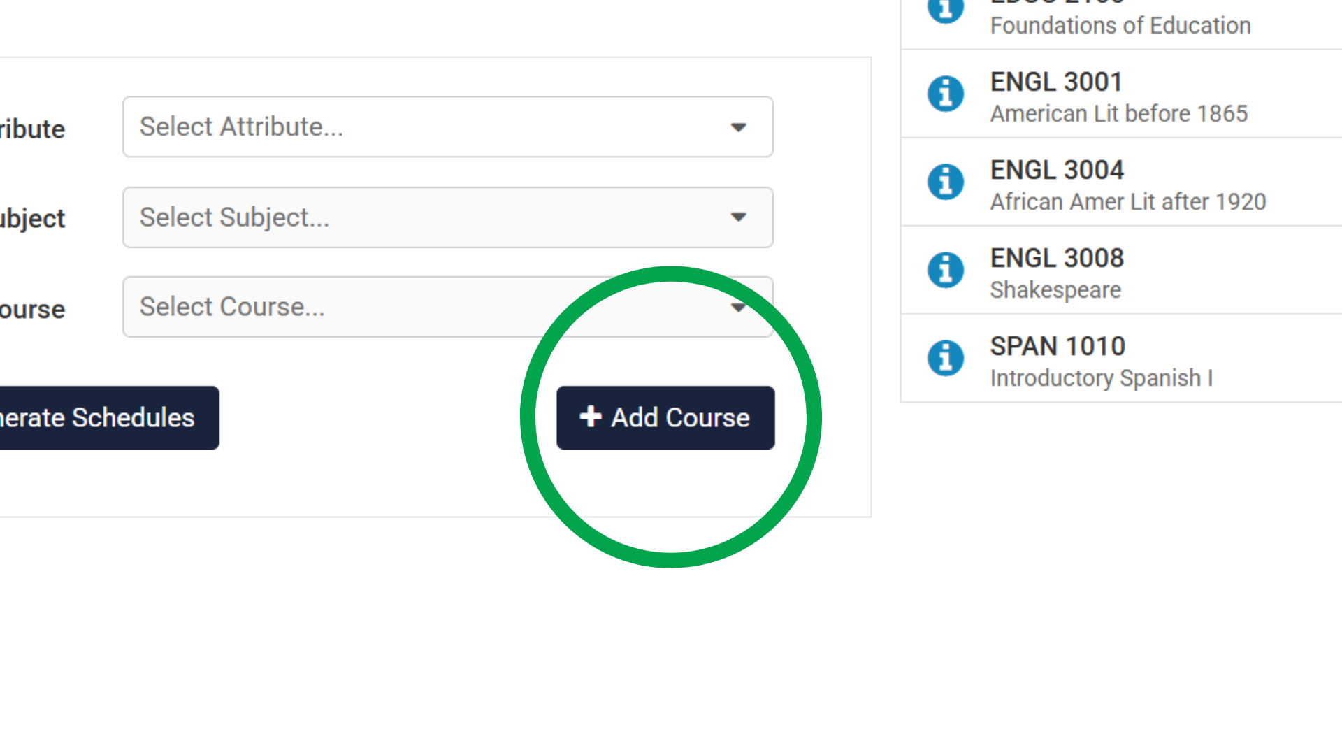 Show the button or control used to add a class.